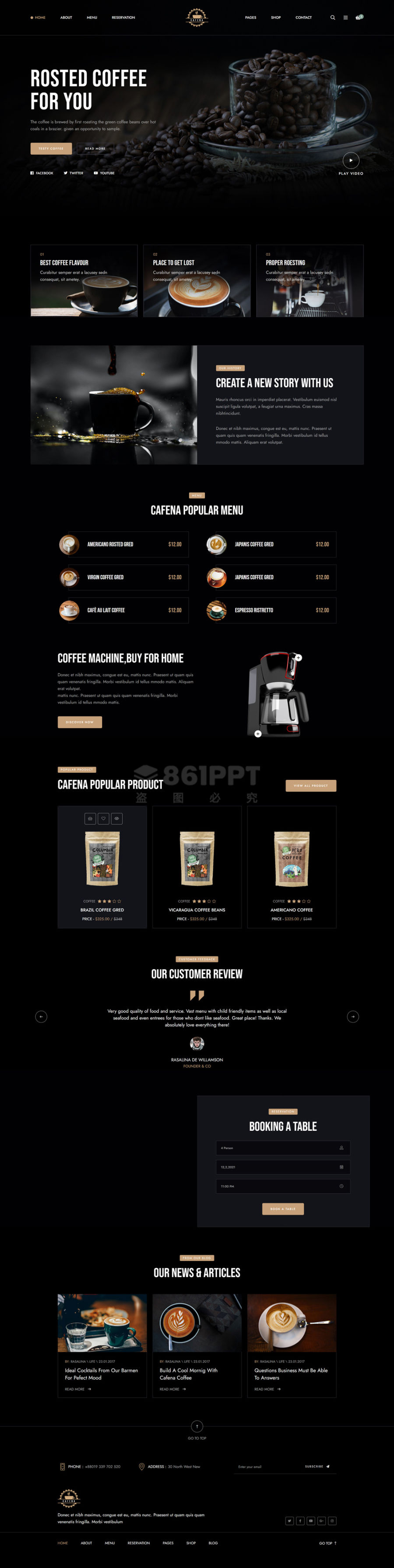 黑色创意的咖啡奶茶店铺商城html5模板