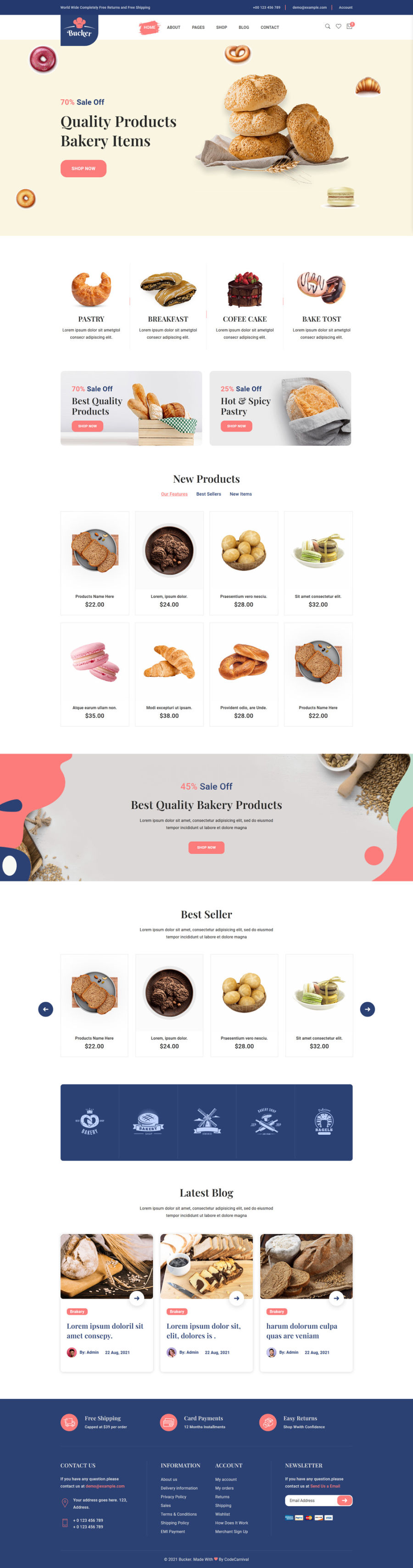 响应式的甜品面包店铺电子商务html模板
