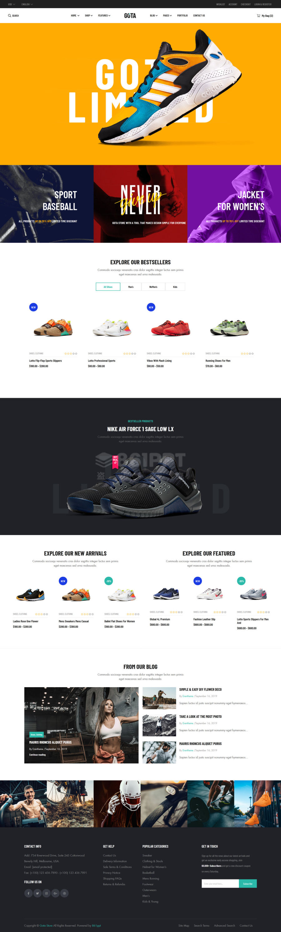 大气的品牌运动鞋电子商务HTML5模板