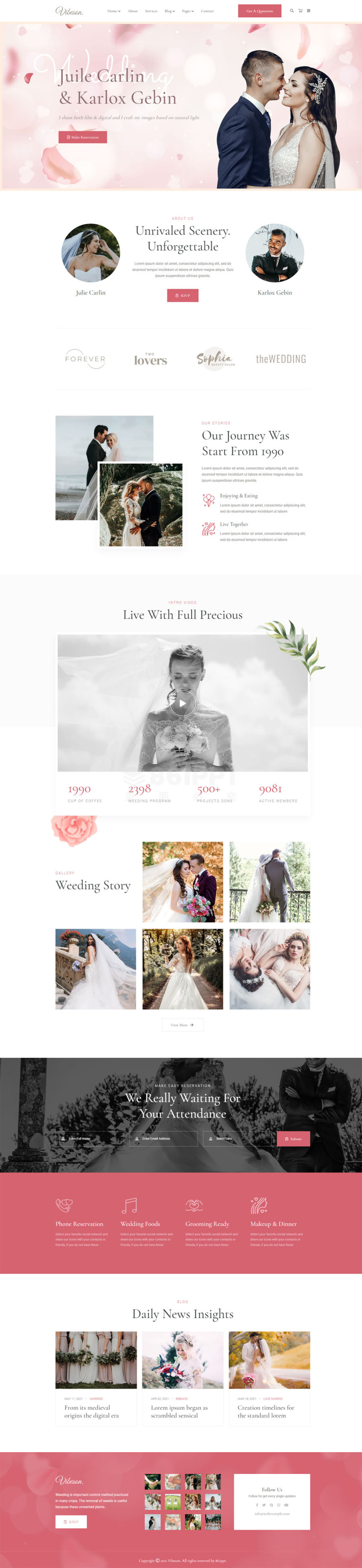 精美好看的婚纱摄影婚礼主题博客网页模板html