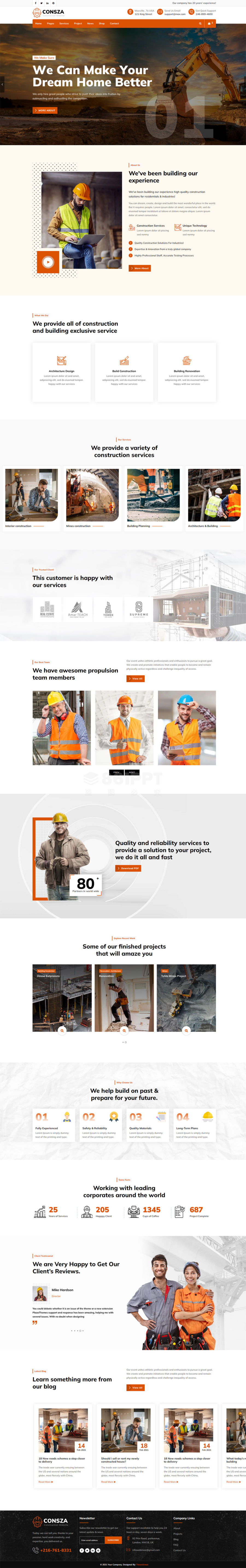 橙色的房地产建筑工程企业网站bootstrap模板