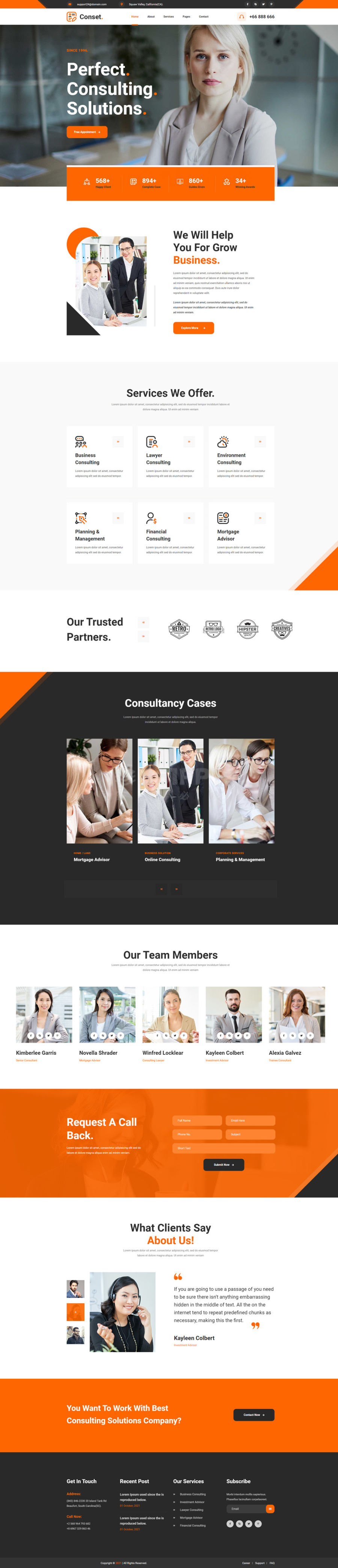 橙色Conset商务咨询管理公司网站html5模板