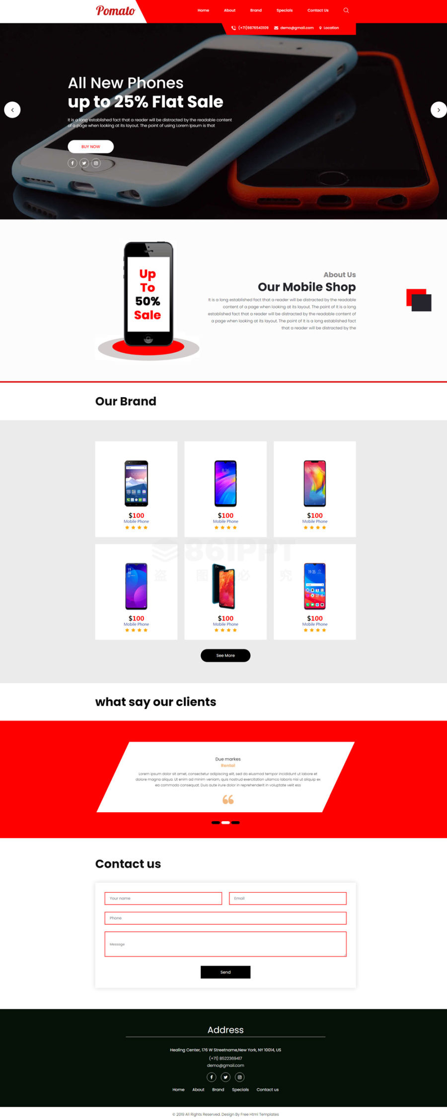 红色简洁品牌手机销售官网bootstrap模板