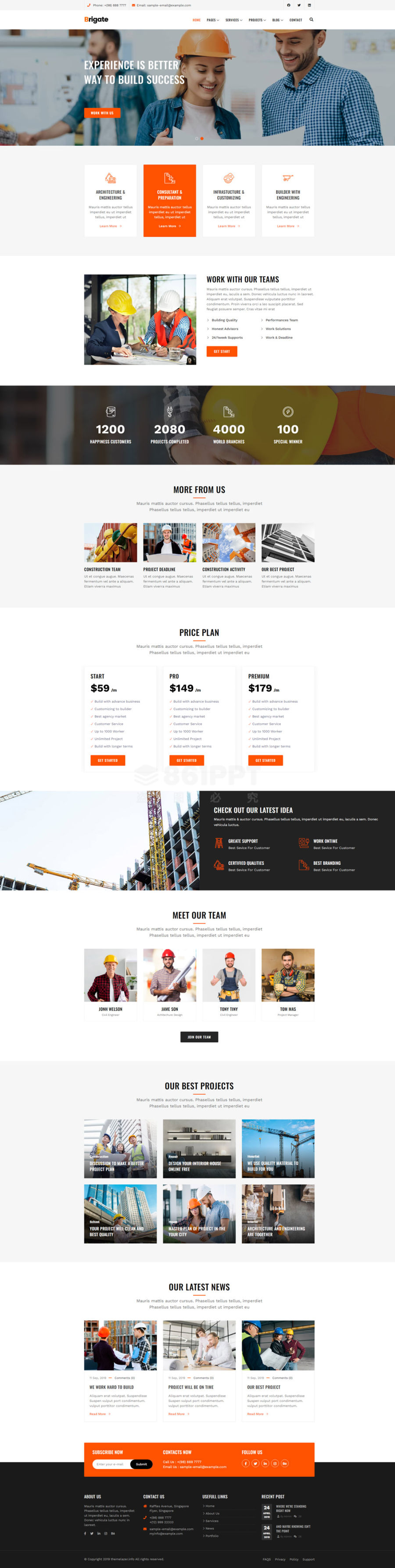 橙色大气的建筑施工企业官网展示网站模板html