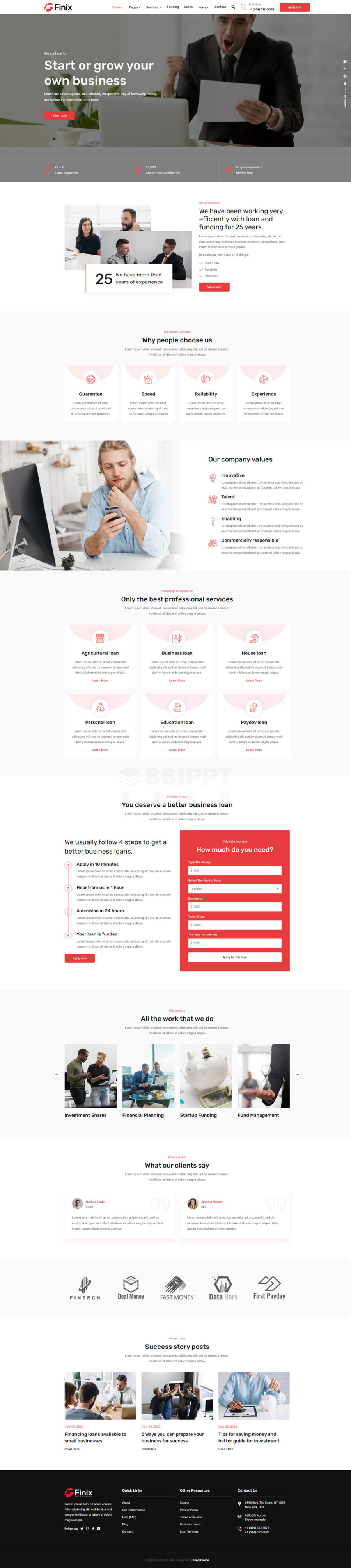 红色大气Finix金融贷款商业机构公司网站模板