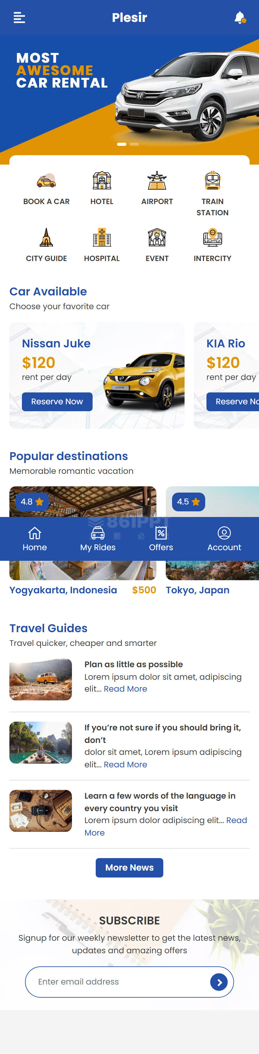 手机端Plesir旅游汽车租赁生活服务平台网站模板