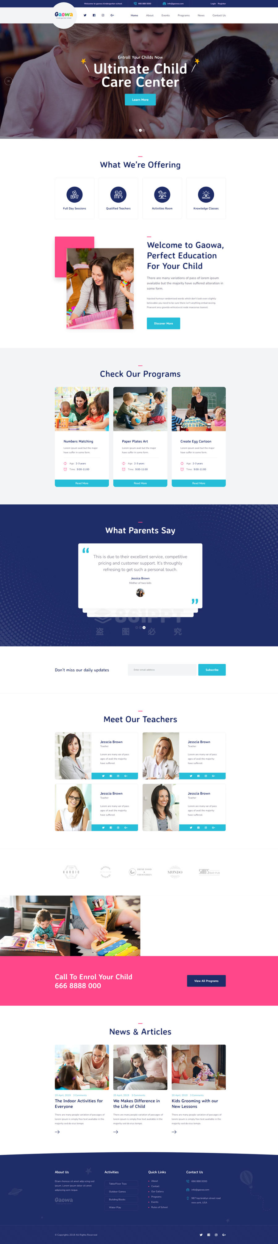 gaowa儿童早教和幼儿园学校官网html模板