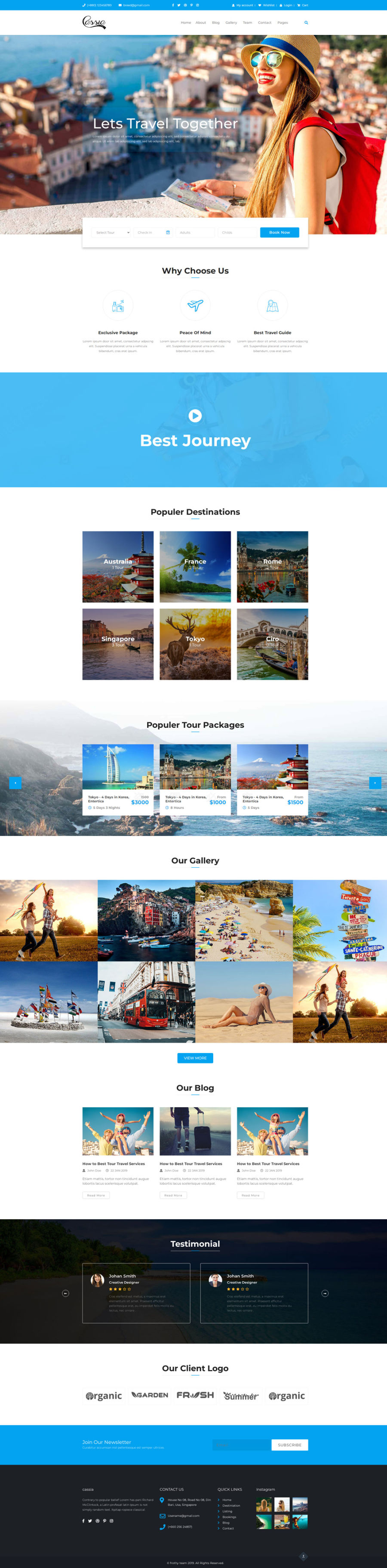 Casia蓝色大气的出国旅游图文展示公司网站模板