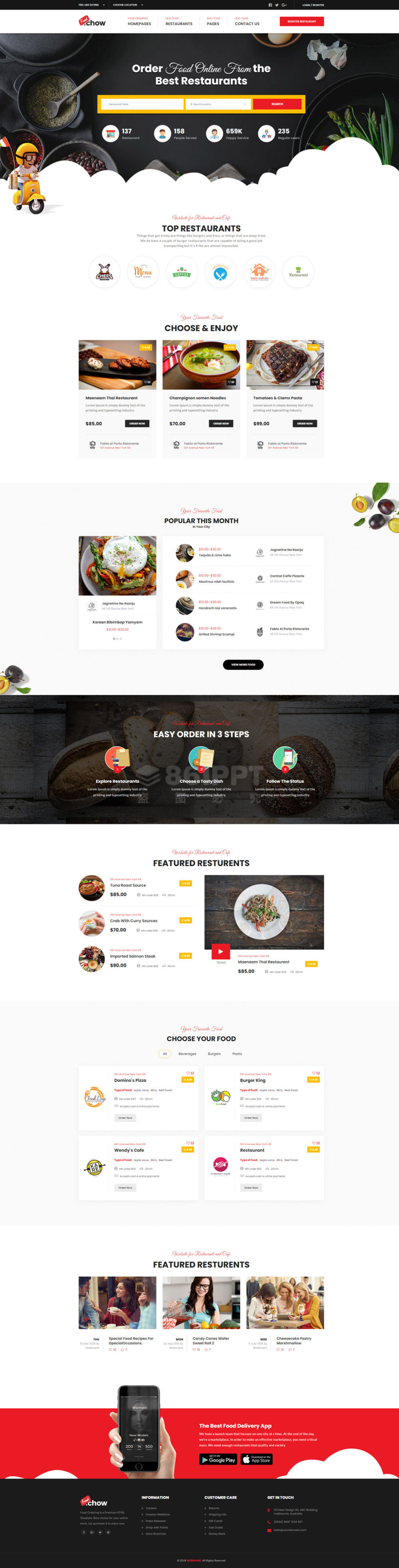 精美的网上美食预订餐饮外卖网站模板html