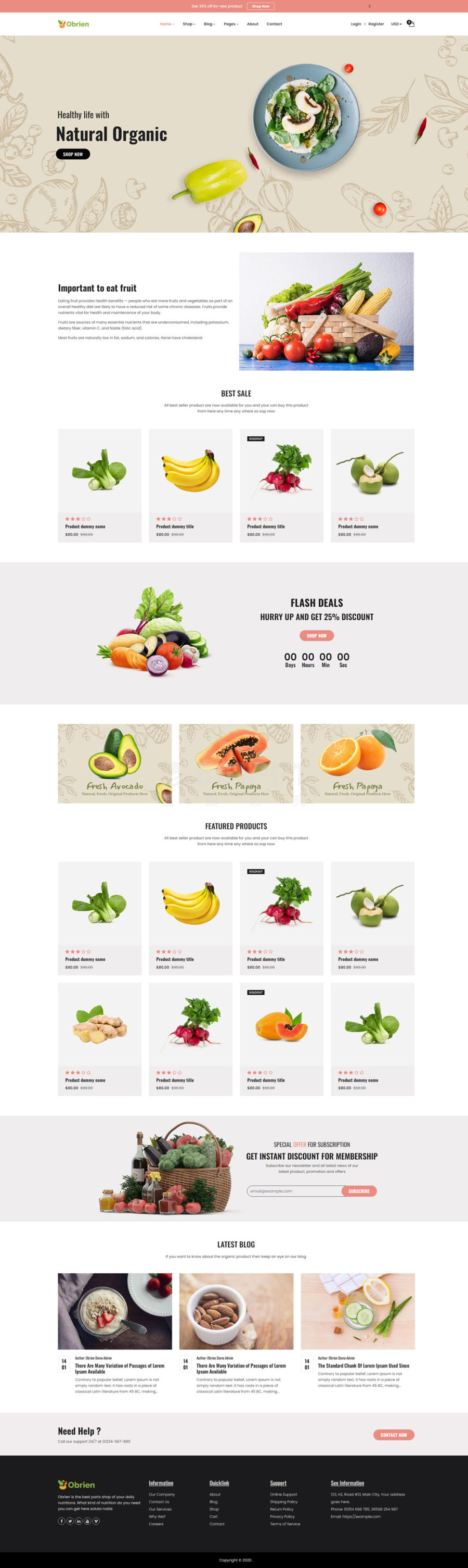 精美大气Obrien有机蔬菜水果购物商城模板html