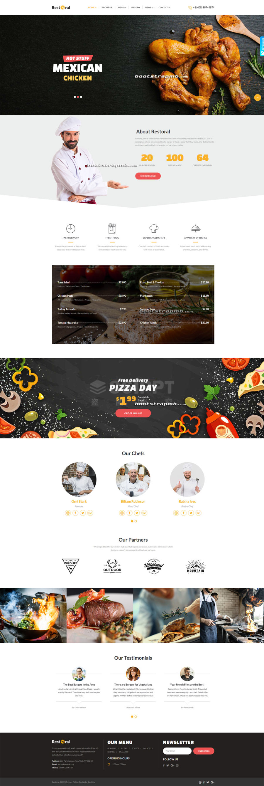 大气的披萨美食餐厅介绍Bootstrap网站模板
