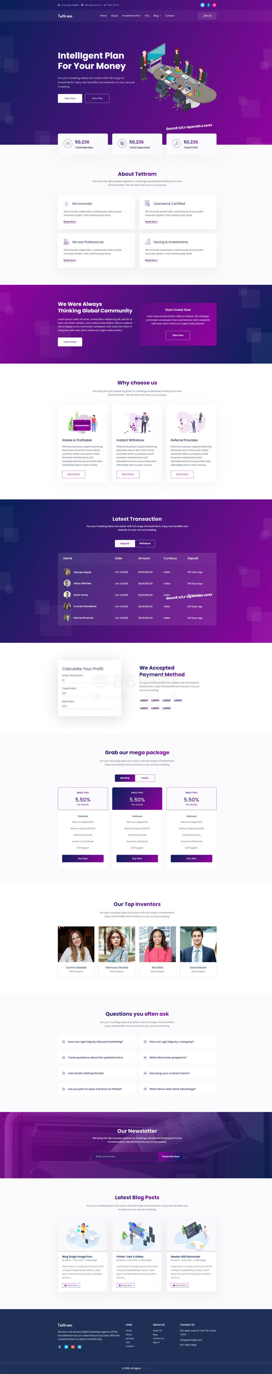 紫色的理财投资公司网站HTML模板